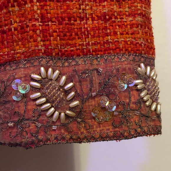 Josephine Chaus Orange Tweed Beaded Blazer Jacket - Picture 9 of 14
